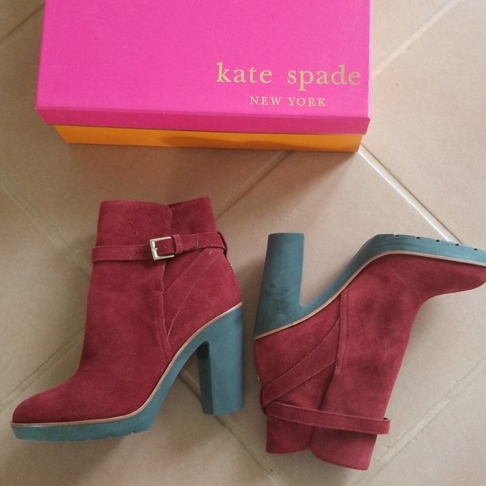 Kate Spade Red Ankle Booties with Chunky Heel - Picture 4 of 5